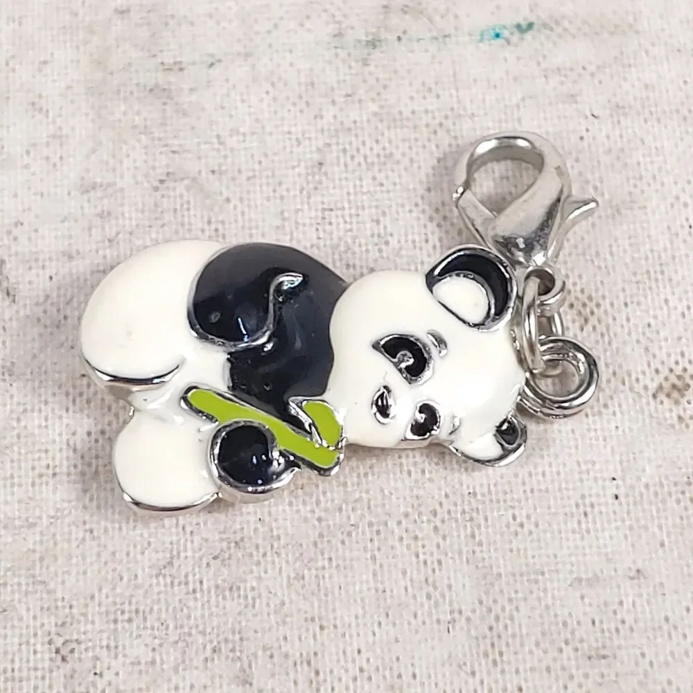 WEBKINZ Silver Tone Chain w/ Panda Bamboo Charm Bracelet Ganz 1.5 - USED